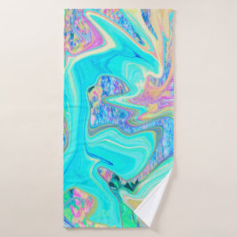 Retro Aqua Blue Liquid Art on Abstrakt Hydrangeas Badehandtuch