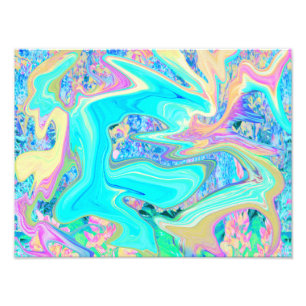 Retro Aqua Blue Liquid Art on Abstrakt Hydrangeas Fotodruck