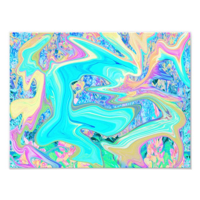 Retro Aqua Blue Liquid Art on Abstrakt Hydrangeas Fotodruck (Vorne)