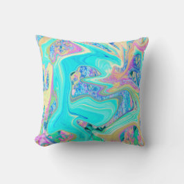 Retro Aqua Blue Liquid Art on Abstrakt Hydrangeas Kissen