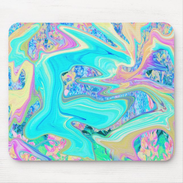 Retro Aqua Blue Liquid Art on Abstrakt Hydrangeas Mousepad (Vorne)