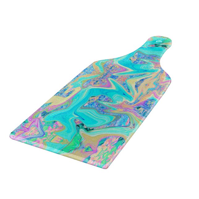 Retro Aqua Blue Liquid Art on Abstrakt Hydrangeas Schneidebrett (Ecke)