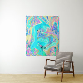 Retro Aqua Blue Liquid Art on Abstrakt Hydrangeas Wandteppich
