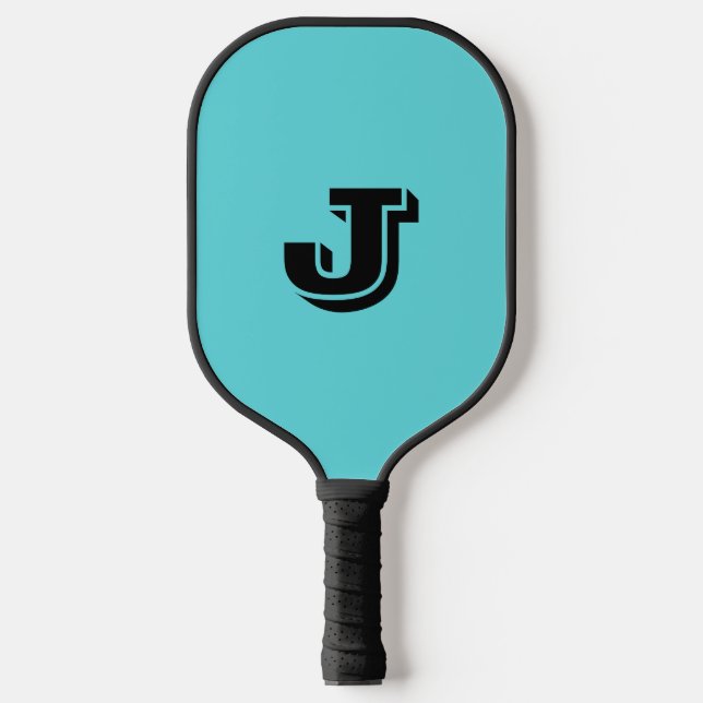 Retro Aqua Blue Minimalist Monogrammed Pickleball Schläger (Vorderseite)
