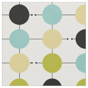 Retro Aqua Blue Yellow Green Black Circles MCM Stoff