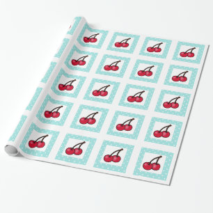 Retro Aqua Dots Cherries Geschenkpapier