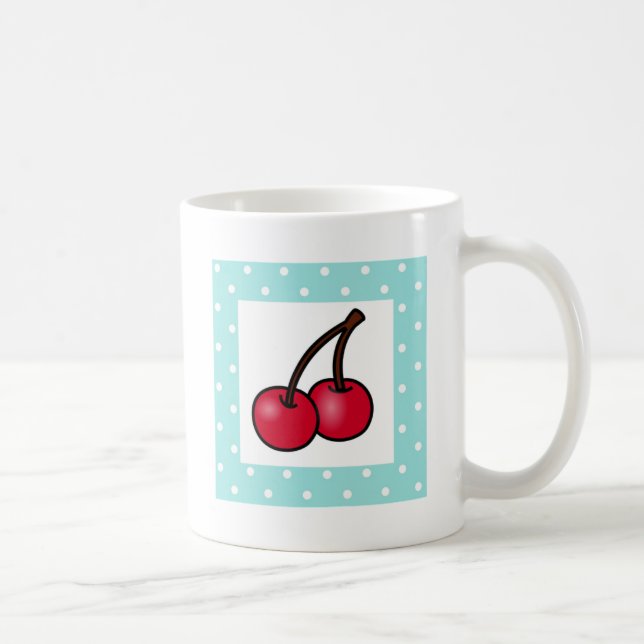 Retro Aqua Dots Cherries Kaffeetasse (Rechts)