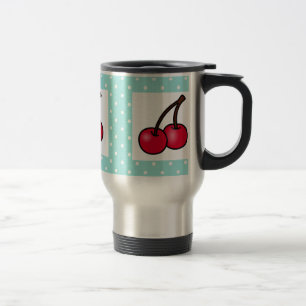 Retro Aqua Dots Cherries Reisebecher