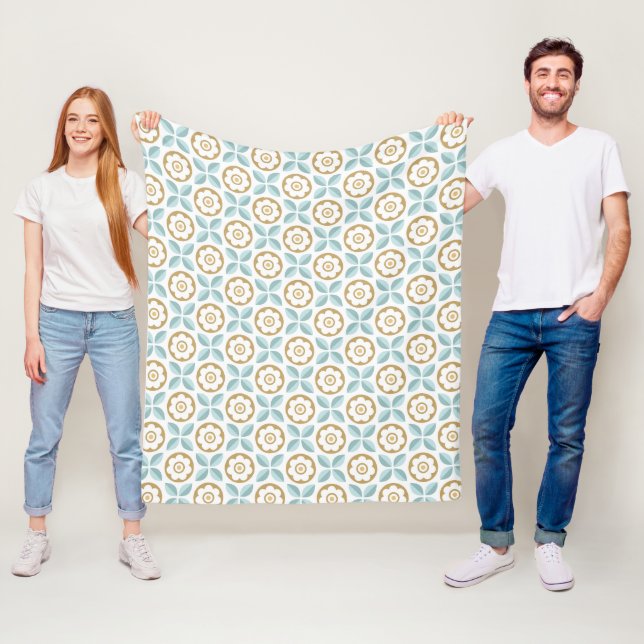 Retro Aqua Gold Floral Geometrisches Muster Fleecedecke (Beispiel)