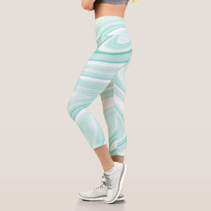  Retro Aqua Green Swirl Liquid Painting Ästhetik Capri Leggings