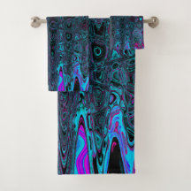 Retro Aqua Magenta und Abstrakte Schwarze Waves