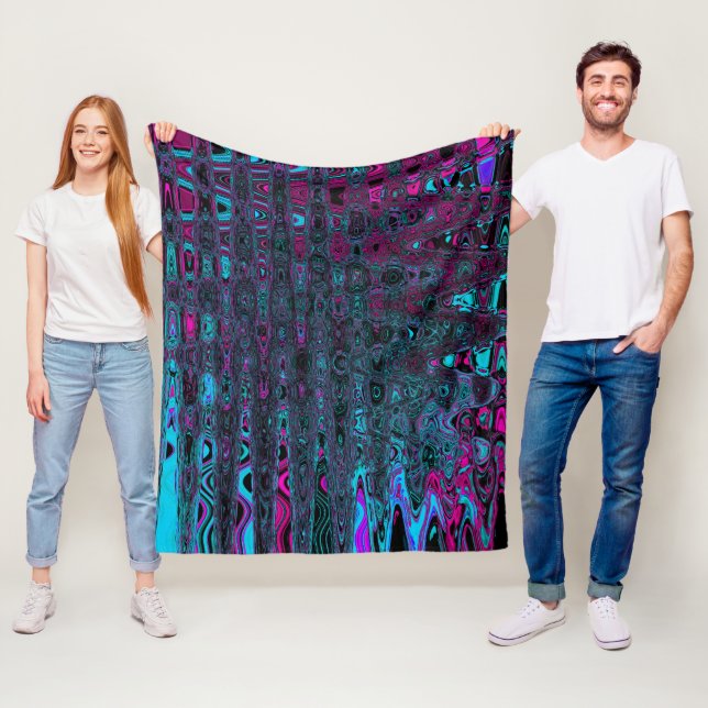 Retro Aqua Magenta und Abstrakte Schwarze Waves Fleecedecke (Beispiel)