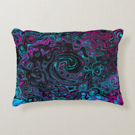 Retro Aqua Magenta und Abstrakter Schwarzer Swirl Dekokissen