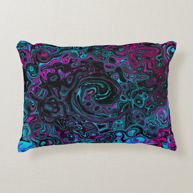 Retro Aqua Magenta und Abstrakter Schwarzer Swirl Dekokissen (Vorderseite)
