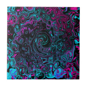 Retro Aqua Magenta und Abstrakter Schwarzer Swirl Fliese