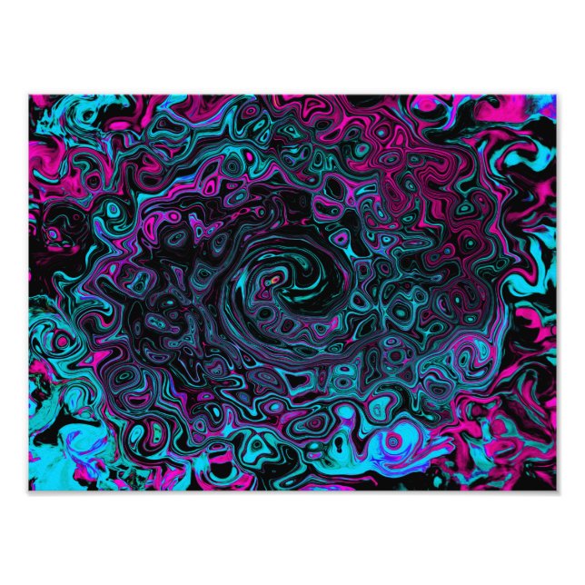 Retro Aqua Magenta und Abstrakter Schwarzer Swirl Fotodruck (Vorne)