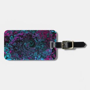 Retro Aqua Magenta und Abstrakter Schwarzer Swirl Gepäckanhänger