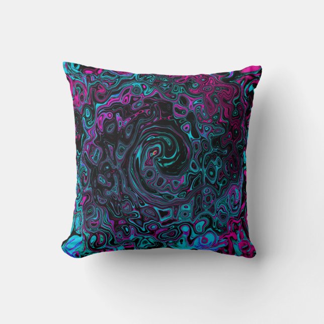 Retro Aqua Magenta und Abstrakter Schwarzer Swirl Kissen (Vorderseite)