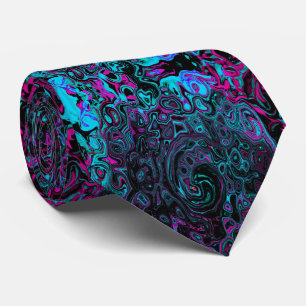 Retro Aqua Magenta und Abstrakter Schwarzer Swirl Krawatte