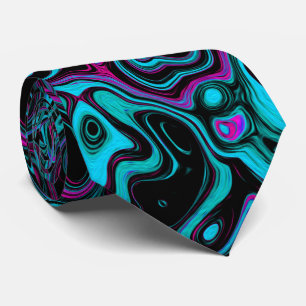 Retro Aqua Magenta und Abstrakter Schwarzer Swirl Krawatte