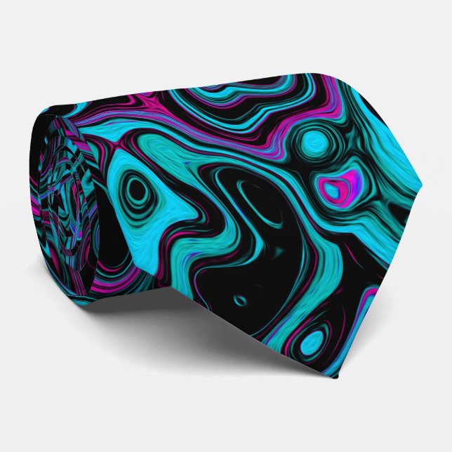 Retro Aqua Magenta und Abstrakter Schwarzer Swirl Krawatte (Gerollt)