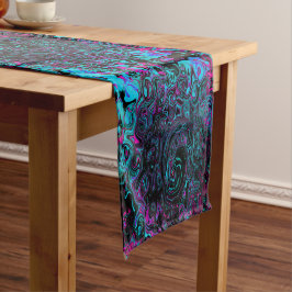 Retro Aqua Magenta und Abstrakter Schwarzer Swirl Kurzer Tischläufer