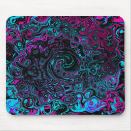 Retro Aqua Magenta und Abstrakter Schwarzer Swirl Mousepad