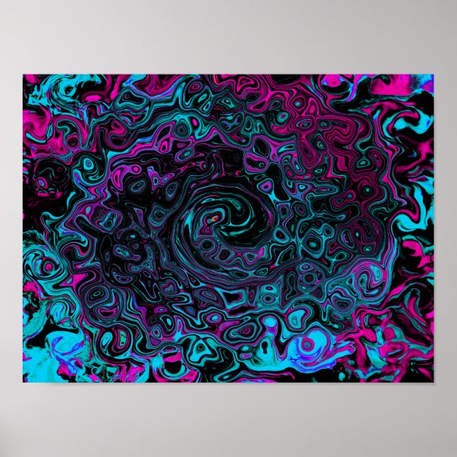 Retro Aqua Magenta und Abstrakter Schwarzer Swirl Poster (Vorne)