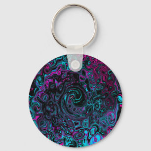 Retro Aqua Magenta und Abstrakter Schwarzer Swirl Schlüsselanhänger