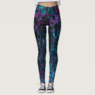 Retro Aqua Magenta und schwarze abstrakte Spirale Leggings