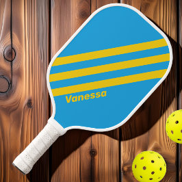 Retro Aqua Reef Drei Streifen mit Namen Pickleball Schläger