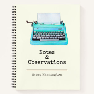 Retro-Aqua-Schreibmaschine Personalisiert Vintage Notizbuch
