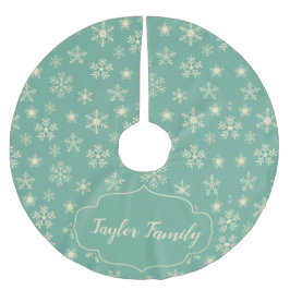 Retro Aqua Snowflakes individuell anpassbar Polyester Weihnachtsbaumdecke