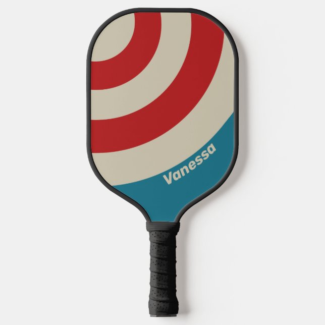 Retro Aqua Surf Circle Streifen mit Namen Pickleball Schläger (Vorderseite)