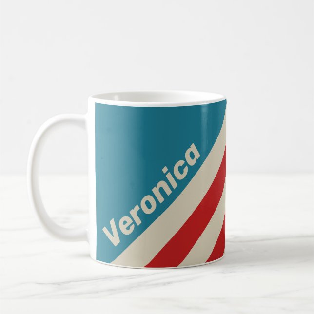 Retro Aqua Surf Stripes with Name Kaffeetasse (Links)