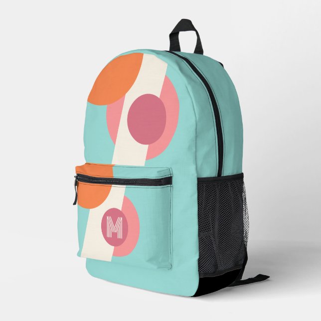 Retro Aquamarin Aqua Blue Green Peach Pink Orange  Bedruckter Rucksack (Rückseitige Ecke Rechts)