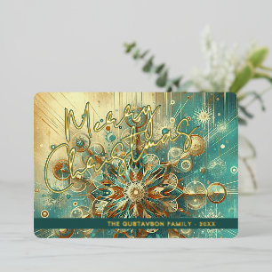 Retro Aquamarin Blue Abstrakt Snowflorale Kunstvol Folien Feiertagskarte