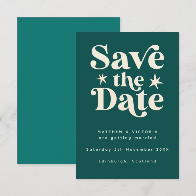 Retro Aquamarin Boho Einfache Save the Date-Karte Date (Vorne/Hinten)