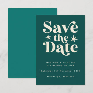 Retro Aquamarin Boho Einfache Save the Date-Karte Date
