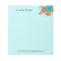 Retro Aquamarin Coral Orange Floral Notepad