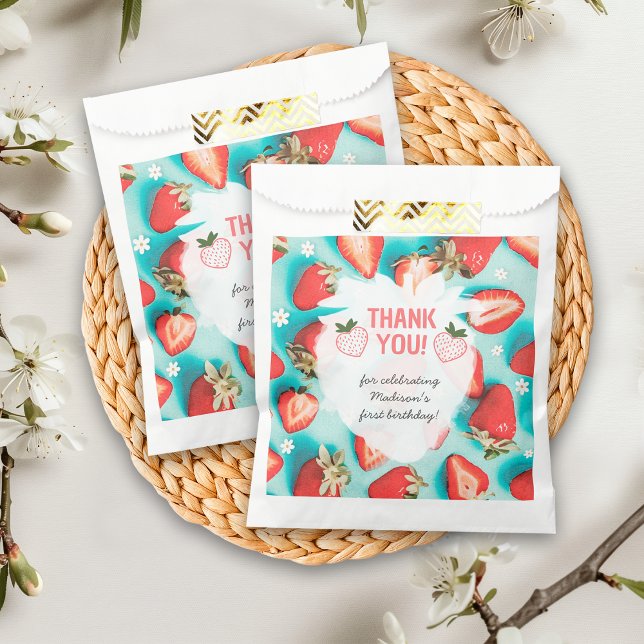 Retro Aquamarin Floral Strawberry Berry 1. Geburts Geschenktütchen (Von Creator hochgeladen)