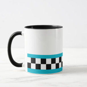 Retro-aquamarin gestreifte Schachbretter Tasse