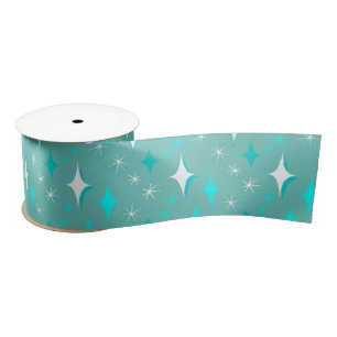 Retro Aquamarin und Weiß Mitte Jahrhunderts Sternm Satinband