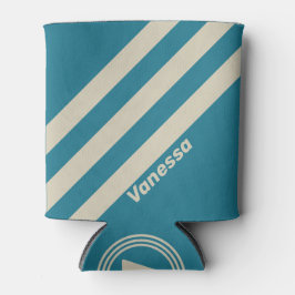 Retro Aquamarine Drei Streifen mit Namen Dosenkühler