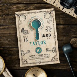 Retro Aquamarine Escape Room Schlüssel Mystery Lös Einladung