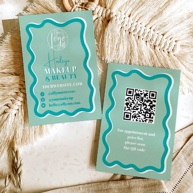 Retro aquamarine Kurve quiggle wavy Make-up Schönh Visitenkarte (Retro teal curve squiggle wavy makeup beauty business card)