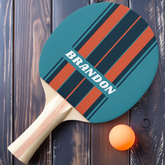 Retro Aquamarine Splash Board Streifen mit Namen Tischtennis Schläger (Von Creator hochgeladen)