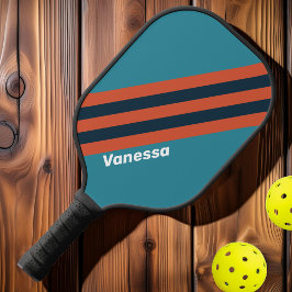Retro Aquamarine Splash Streifen mit Namen Pickleball Schläger