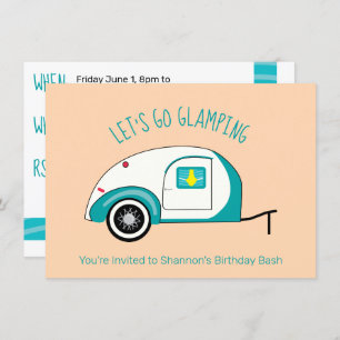 Retro Aquamarine Teardrop Campingplatz Glamping Einladung