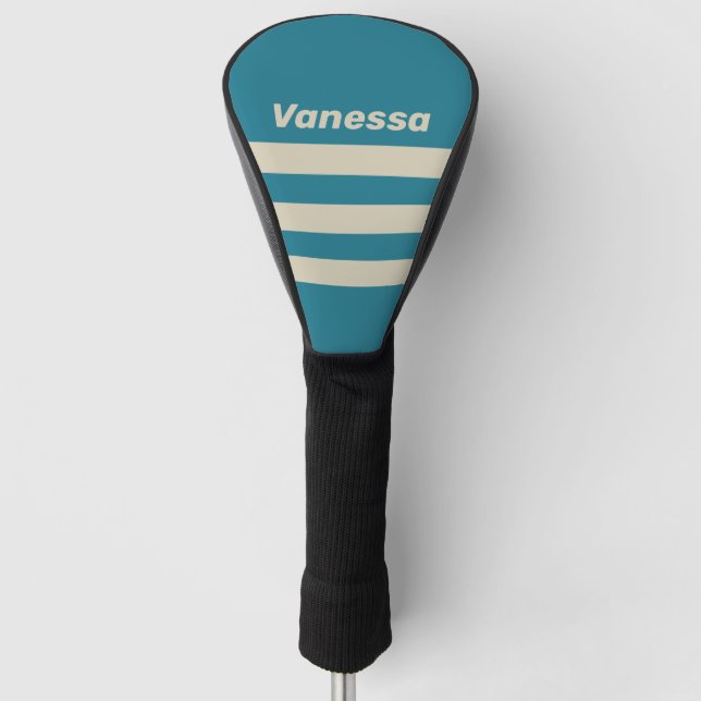 Retro Aquamarine Three Across Striping with Name Golf Headcover (Vorderseite)
